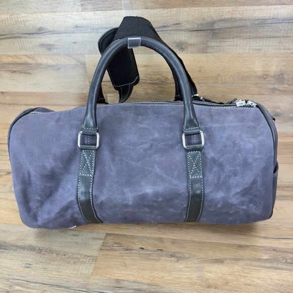 F.H. Wadsworth NYC Blue Matron Fabric Black Leather Trim Zip Duffle Bag Size L - Picture 2 of 10